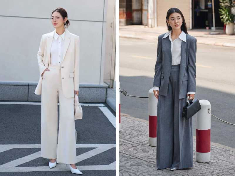Blazer giúp set đồ với quần ống rộng trở nên chỉn chu, hiện đại và phù hợp phong cách công sở.