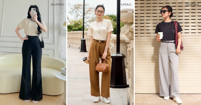 Thắt lưng, túi xách, trang sức và kính râm là điểm nhấn giúp set đồ quần ống rộng hoàn thiện hơn.