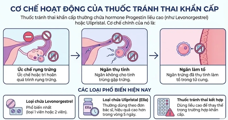 Thuốc tránh thai khẩn cấp chủ yếu hoạt động bằng cách trì hoãn hoặc ngăn rụng trứng. 