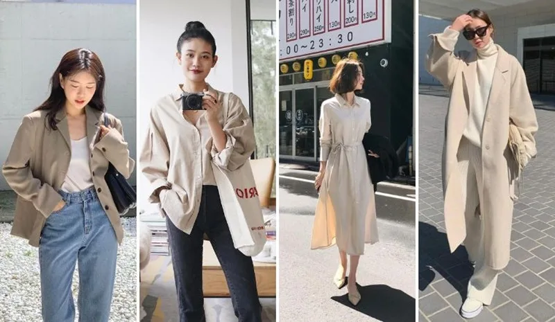 Phong cách Minimalism (Tối giản) với áo blazer và quần suông mang tông màu trung tính thời thượng.