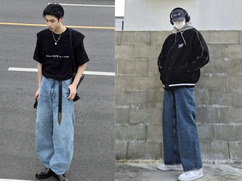 Áo đen đi cùng quần jeans xanh trẻ trung và năng động cho ngày dạo phố.