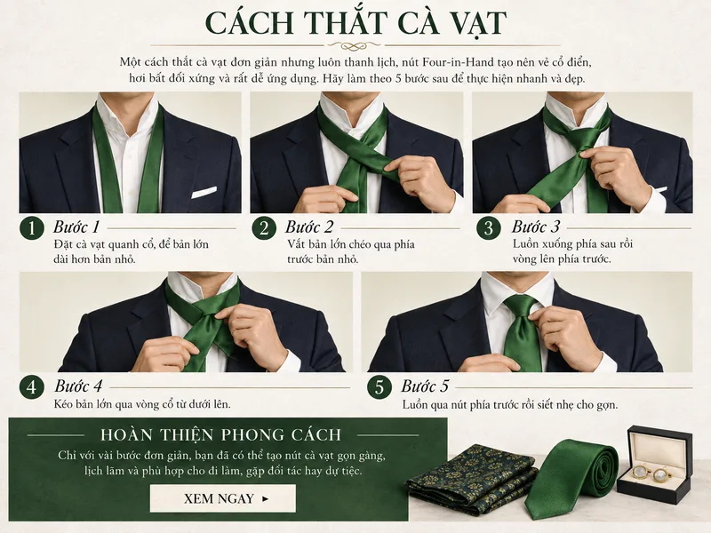 Four-in-Hand là cách thắt cà vạt nhanh và dễ cho người mới