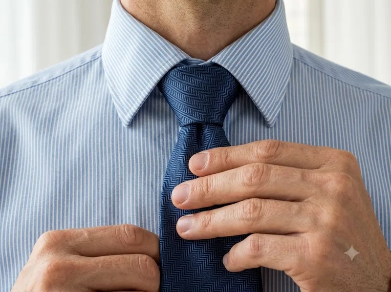 Chỉnh nút, chiều dài và hõm cà vạt để tổng thể cân đối hơn