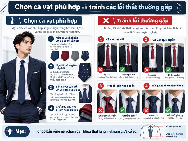 Chọn cà vạt phù hợp và tránh các lỗi thắt thường gặp